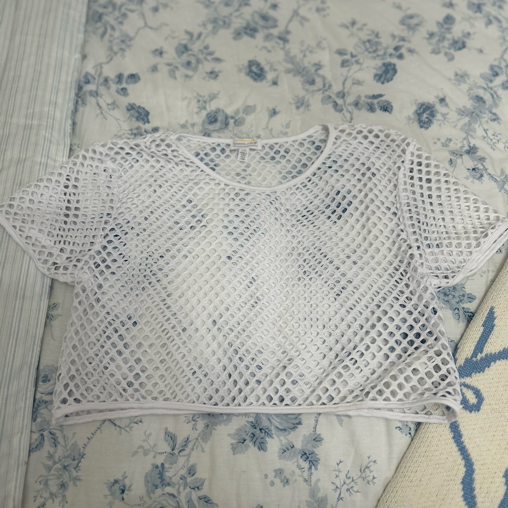 Bloom + POP White Mesh Crop Top - Size L/XL